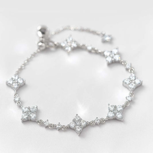 2025 Elegant S925 Sterling Silver Crystal Flower Bracelet with Moissanite for Women - Fashionable Anniversary Gift