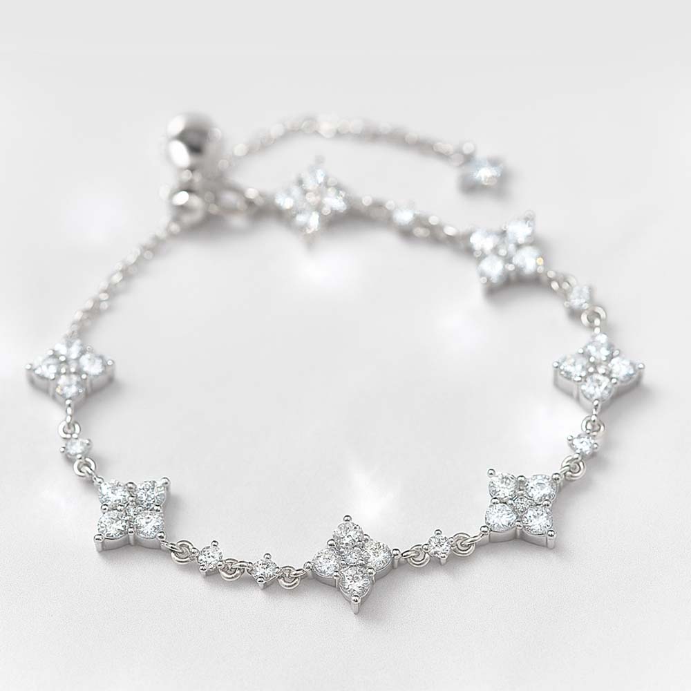 2025 Elegant S925 Sterling Silver Crystal Flower Bracelet with Moissanite for Women - Fashionable Anniversary Gift