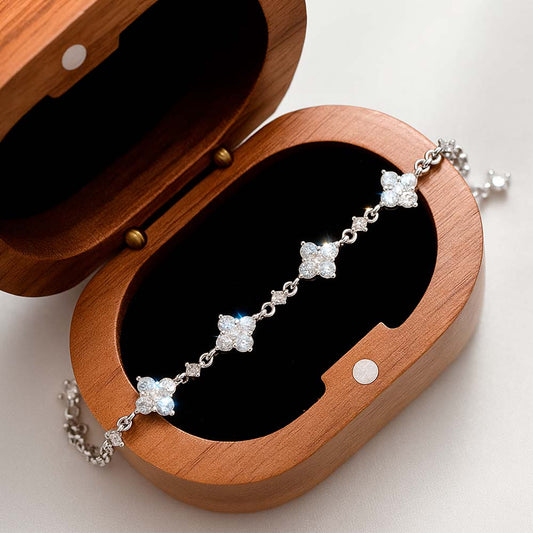 2025 Elegant S925 Sterling Silver Crystal Flower Bracelet with Moissanite for Women - Fashionable Anniversary Gift